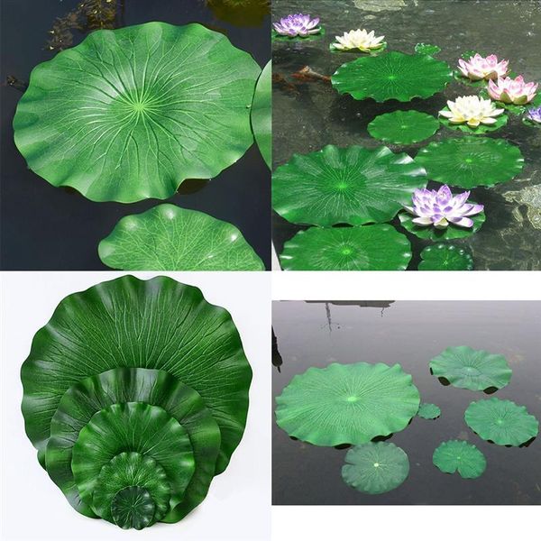 (5 pièces/lot) feuilles de Lotus vertes vraie touche fleur artificielle EVA nénuphar flottant fleurs de piscine pour la décoration de jardin à la maison