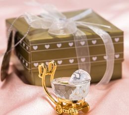 (50 stks / partij) + keuze Crystal Gold en Clear Crystal Baby Carriage Verjaardagsfeestje Giveaway voor Guest SN2543