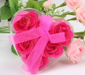 Favores de boda 6pcs una caja Colors de mezcla de alta calidad Jabón de rosa en forma de corazón Jabón romántico de jabón de San Valentín