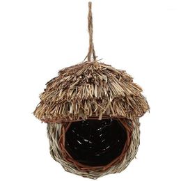 -Bird Nest Handgemaakte Geweven Stro Vogel Kooi Parrot Nesting Hanging Breeding Cave Hatching House Hut voor Parakeet Hamster Gerbil