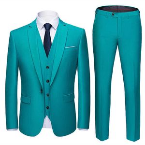 (Blazer + pantalon + gilet) 2021 haut de gamme personnalisé affaires bal hommes costume décontracté mariage smoking robe hommes 3 pièces costume X0909