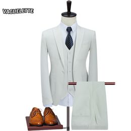 (Blazer + Vest + Broek) Solid White Wedding Tuxedos voor Men Light Blue Slim Fit Mens Past met broek Party Dress Stage Draag M-5XL