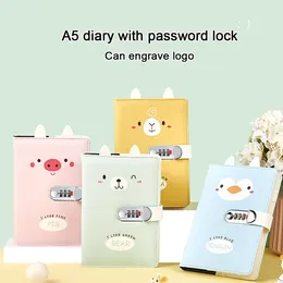 (Peut graver le logo) A5 Student Cartoon Motword Motword Notebook Journal avec Lock Notepad Subject Record