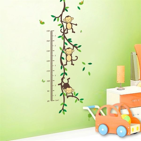 % dessin animé animal singe ARBRE BRANCHE maison dacor sticker mural bébé enfant hauteur mesure courbe de croissance pour enfants chambre pépinière décalcomanies 210420