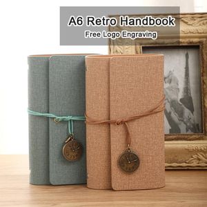 (Gratis Logo Graveren) A6 Doek Losbladige Notebook Lege Binnenpagina Kladblok Vergadering Record Boek Riem Ontwerp Zakagenda