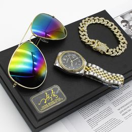 (Home Garden kijkt naar de nieuwe herenmodehorloges Master Sun Glasses Quartz Tabel 3 Sets groothandel en buitenlandse handelsbedrijfsgeschenken