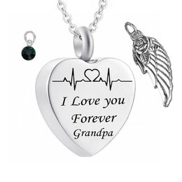 'I Love You Forever' Heart Cremation Ashes Memorial Ashes Urn Birthstone Jewelry Jewelry Wings Angel Repause Pending para GR2403