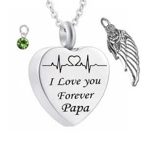 'I Love You Forever' Heart Cremation Memorial Ashes Urn Geboortesteen Ketting Sieraden Angel Wings Keepsake Pendant voor Papa
