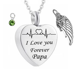 Collier commémoratif en forme de cœur «je t'aime pour toujours», urne de cendres, pierre de naissance, bijoux, ailes d'ange, pendentif souvenir pour pa275S