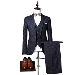 (Jas + vest + broek) 2021 nieuwste ontwerp zwart formele mannen pakken mode bruidegom tuxedos bruiloft heren pakken driedelige pak x0909