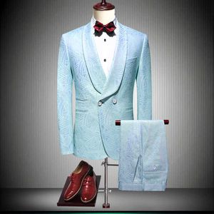 (Jassen + broek) 2021 Merk Kleding Mannen Hoogwaardige Business Blazers / Mannelijke Slim Fit Fashion Casual Pak van Two Pieces Groom Dress X0909