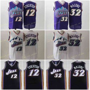 ''''jerseysvintage Basketball John 12 Stockton maillots hommes violet blanc couleur 32 Malone Jersey uniformes Vintage tous Ulah Ed