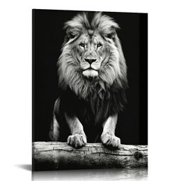 - Lion toile imprimé, portrait de beau lion dans l'art mural noir