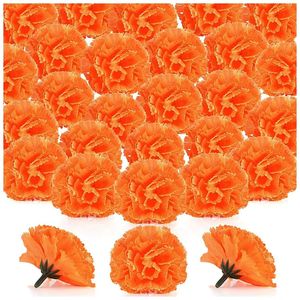 -Capitules de fleurs de souci en vrac 100 pièces têtes de fleurs artificielles pour guirlandes artisanat soie souci fausses fleurs Orange 240105