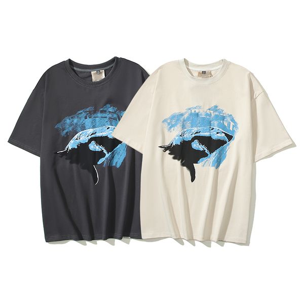 (Camisetas Plus para hombres Representclo Camiseta de manga corta con estampado retro del gran tiburón blanco hecha de Old American High Street Camiseta holgada de manga corta grande para hombres y mujeres