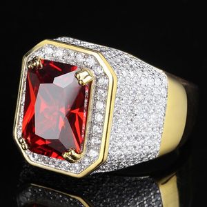 Anillos de boda + Anillo brillante de compromiso lleno de oro amarillo de 18 quilates para hombre con 260 piezas de pequeñas piedras de circón blanco alrededor