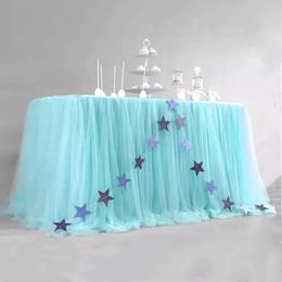 -verkopende desserttafel mesh geplooid tafelkleed tafelrok tutu tule tafelrok voor verjaardagsfeestje 240315