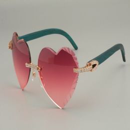 -vente de lunettes de soleil à lentille de gravure en forme de coeur de haute qualité diamant lunettes de soleil en bois de couleur bleue naturelle 8300686-A taille 5240q