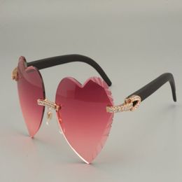 -Les fourrures de gravure de gravure en forme de cœur de haute qualité Lunettes de soleil diamants en bois noir rouge naturel 8300686-a taille 58271X