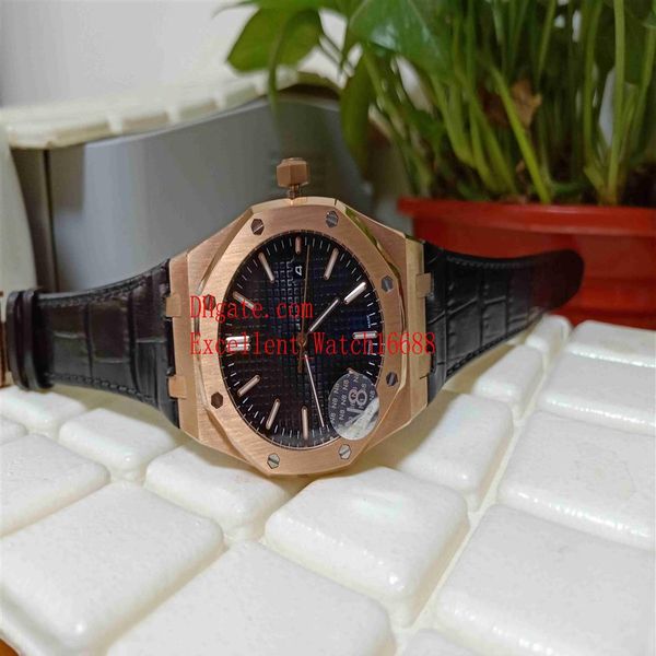 -Venta de relojes de pulsera para hombre N8 de fábrica 41 mm15400 Oro rosa de 18 k Esfera negra Asia 2813 Movimiento Mecánico automático Transparente 306F