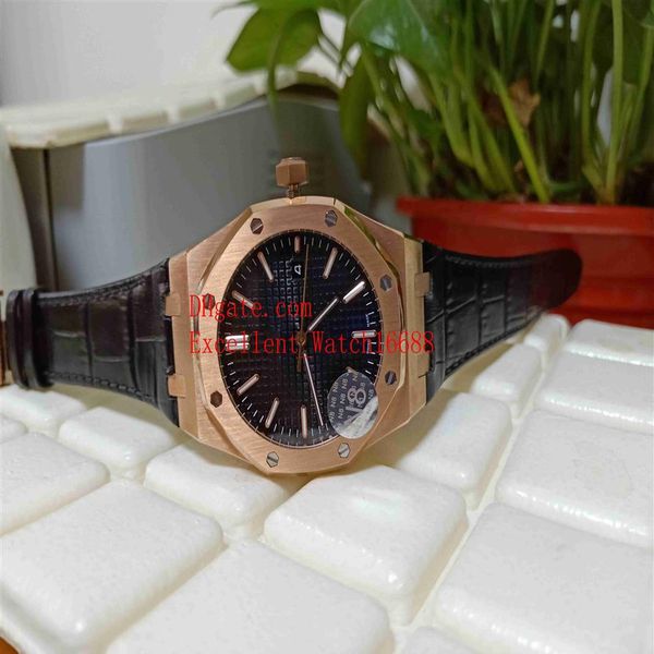 -vente de montres-bracelets pour hommes N8 Factory 41 mm15400 Or rose 18 carats Cadran noir Asie 2813 Mouvement Automatique Mécanique Transparent 235J