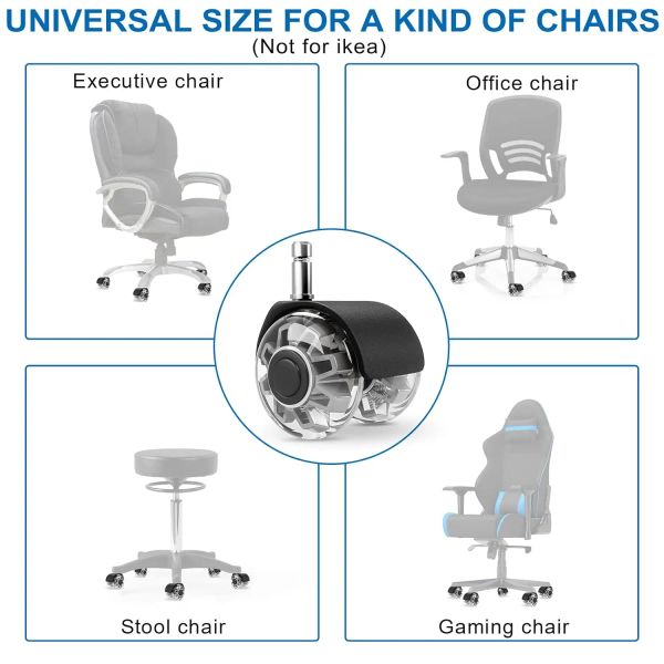 (Juego de 5) Reemplazo de ruedas de silla de oficina Ruedas pesadas de 2 pulgadas Ruedas de silla de rodillo tranquilo rápido Fit Universal