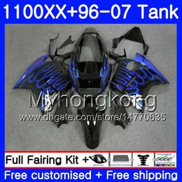 + Tank voor Honda Blue Flames Hot Blackbird CBR 1100xx CBR1100 XX 02 03 04 05 06 07 271HM.28 CBR1100XX 2002 2003 2004 2005 2006 2007 Valerijen