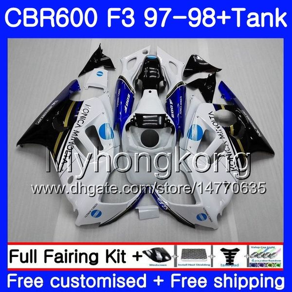 + Réservoir Pour HONDA KONICA bleu chaud CBR600FS CBR600RR CBR600 F3 1997 1998 Corps 290HM.65 CBR 600 F3 FS CBR 600F3 97 98 CBR600F3 97 98 Carénage