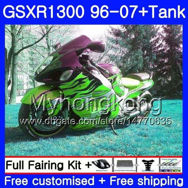 + Réservoir Pour SUZUKI GSXR1300 Hayabusa 96 97 98 99 2000 2001 333HM.211 GSX R1300 GSXR 1300 1996 1997 1998 1999 00 01 02 Carénages Flammes vertes