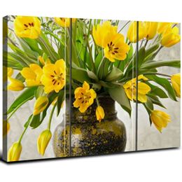 - Arte de pared Flores de primavera verde Tulips amarillo Imagen Impresión En lienzo Imagen de Flower Home Piece de decoración moderna (listo para colgar)