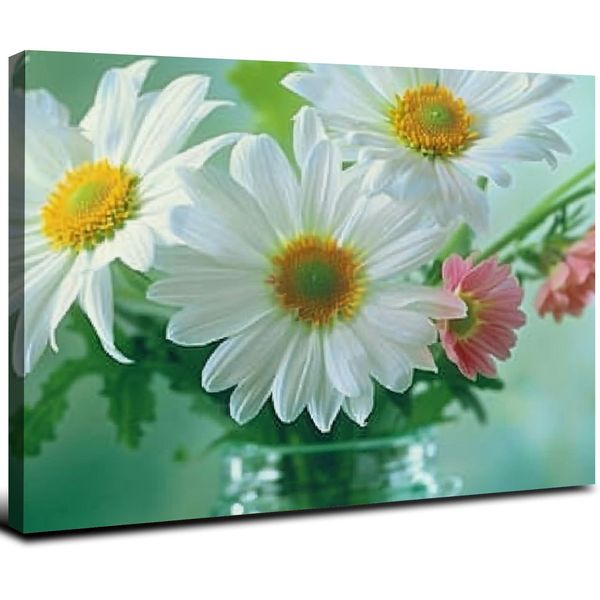 - White Daisy Wall Art Decor Taisies Flower In Garred Canvas Pictures de obras de arte de 3 paneles Impresiones de pintura de plantas para el comedor de vida en el hogar Cocina