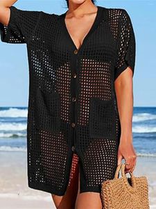- xl manche courte en V Crochet en tricot de plage tunique couverture de plage de couverture robe porte des femmes de la plage féminine K5697