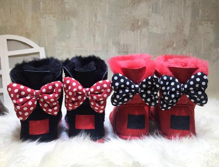 Hot Sell Classic Short Baby Boy Girl Kids Bow-tie Snow Boots Fur Integrated Keep Warm Boots Szie Eur 23-35