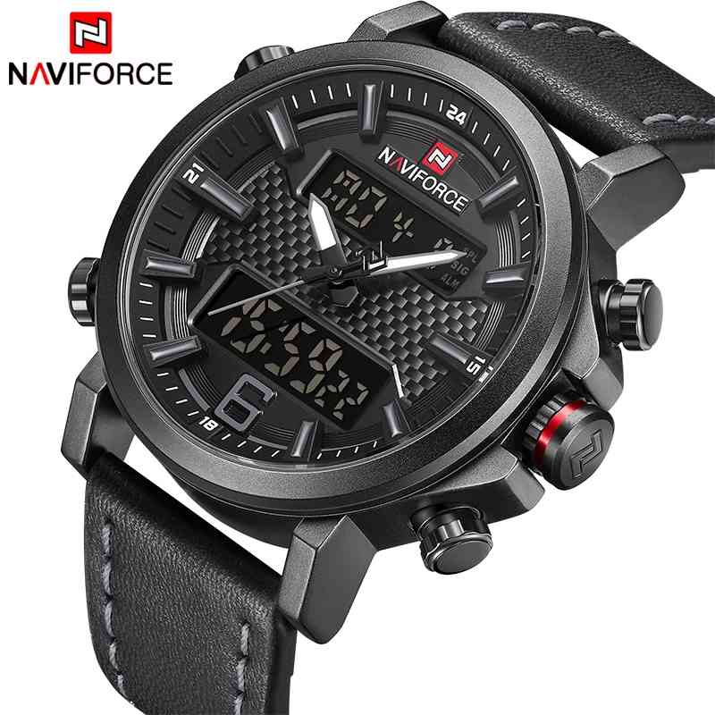 Naviforce Novos Homens Moda Esporte Relógio Homens Couro À Prova D 'Água Quartz Relógios Masculino Data LED Relógio Analógico Relogio Masculino 210407