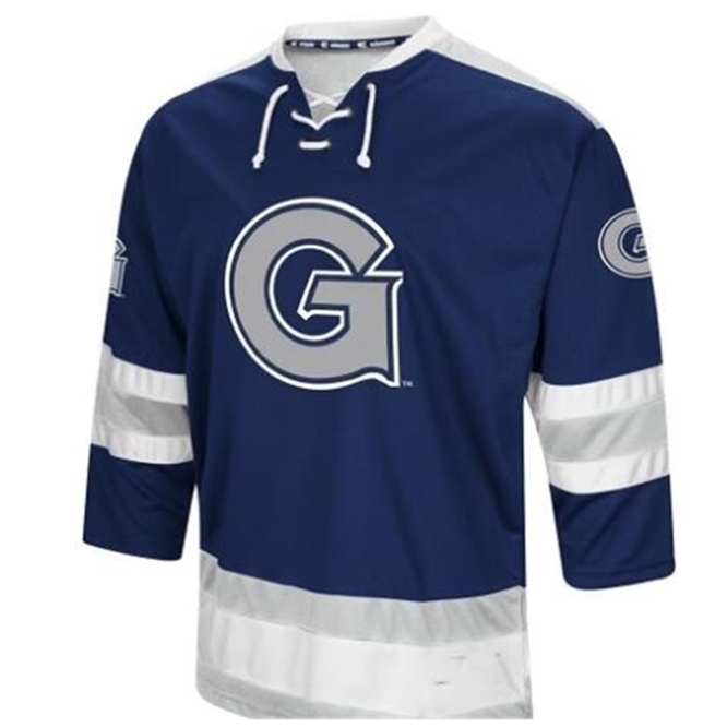 Cecustomize Mens Georgetown Hoyas Hockey Jersey 자수 스티치 또는 사용자 정의 이름 또는 번호 Retro Jersey