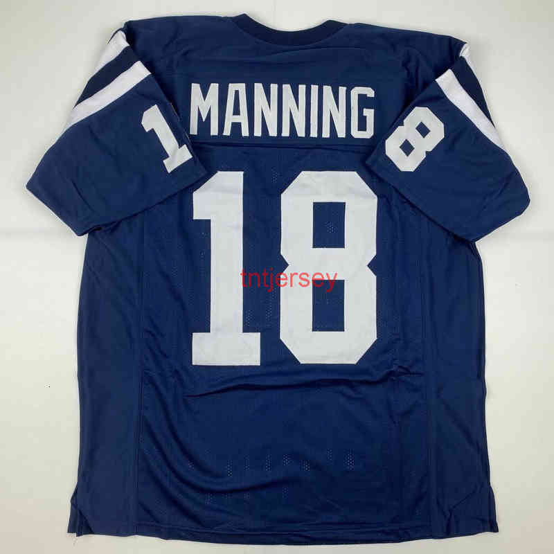MIT Billiga anpassade nya Archie Manning Ole Miss Blue College Sömda fotbollströjor Lägg till valfritt namnnummer