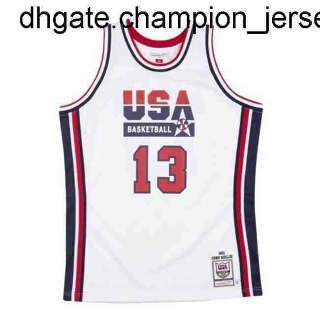 Usa Basketball Chris Mullin # 13 Mitchell Ness White 1992 Top Jersey Canotta cucita Ritorno al passato