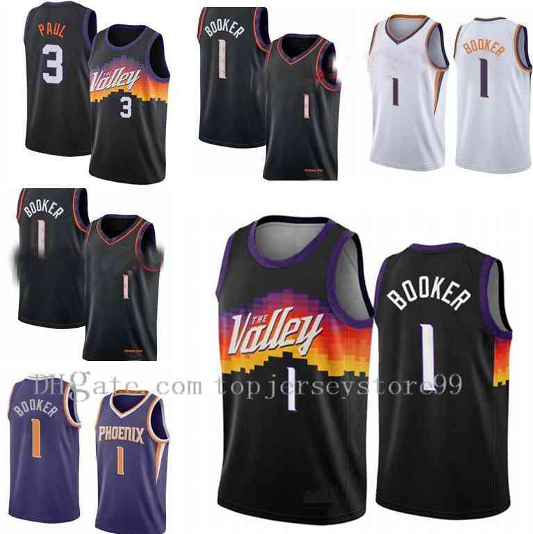 Yeni dikişli Chris 3 Paul Devin 1 Booker Steve Charles 34 Nash Barkley Erkek Basketbol Formaları Beyaz Siyah Toptan Beden S-XXL