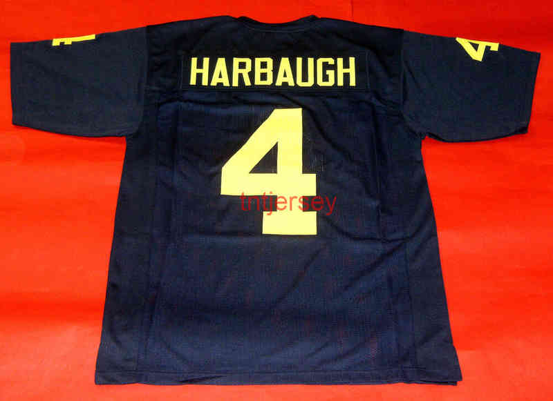 Mit cheap custom JIM HARBAUGH MICHIGAN WOLVERINES JERSEY NAVY STITCHED add any name number