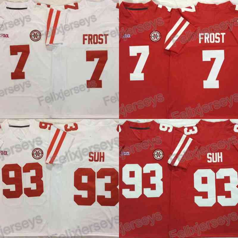 NCAA Nebraska Huskers 7 Scott Frost 93 Ndamukong Suh College Football Counbys Name Double Stitched and Number Red White