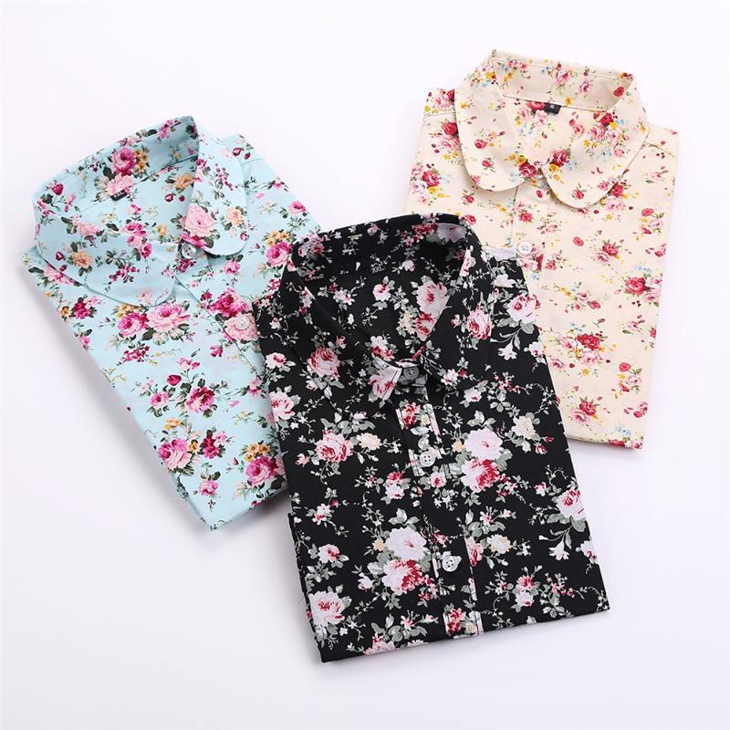 Floral Blouses Cotton Shirts Women 