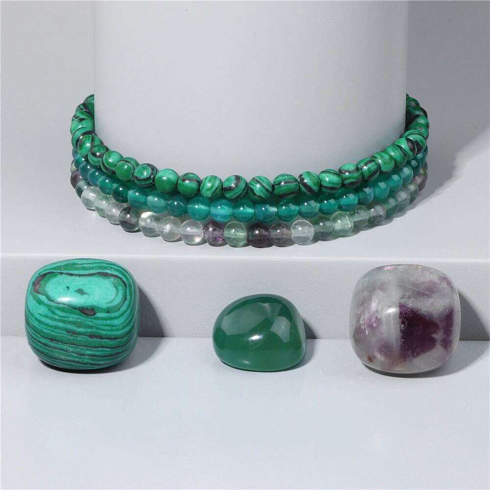 3pcs/set 4mm Beaded Bracelet with Raw Stone Natural Aventurine Amethysts Rose Quartz Beads Bracelets Women Men Energy Jewelry 3fa5d