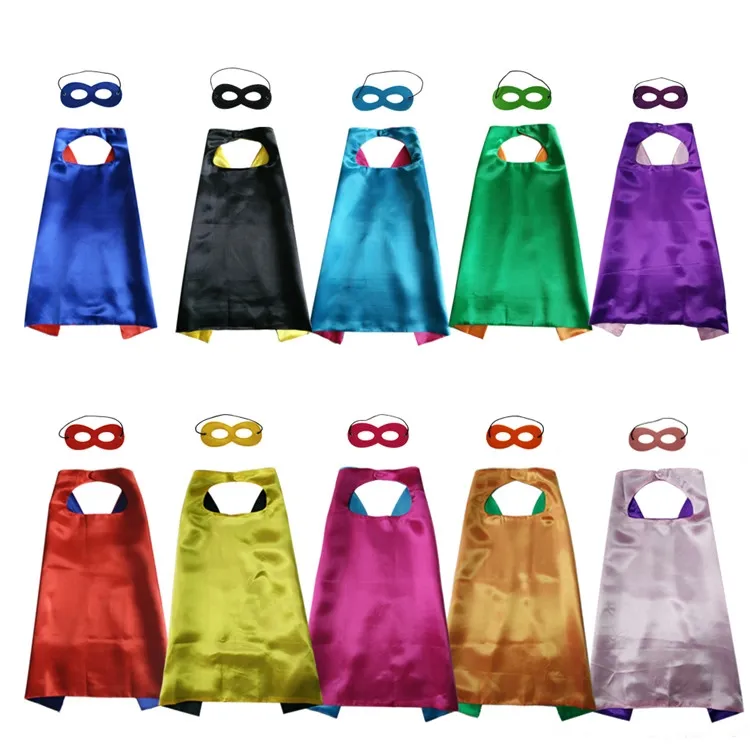 Pure Colour Double Side Cape and Mask with 2 different Colours Capes for Kids Christmas Halloween Cosplay Prop Costumes ZZ