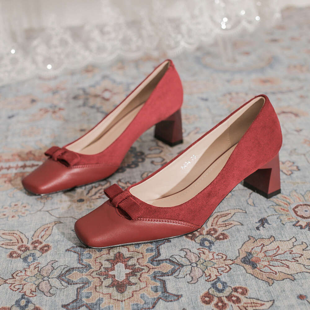 6368-5 Womens Square Coarse Wedding Heads können täglich getragen werden und nicht anstrengende Füße Braut rot freudig zeigen Hee Schuhe 5 5