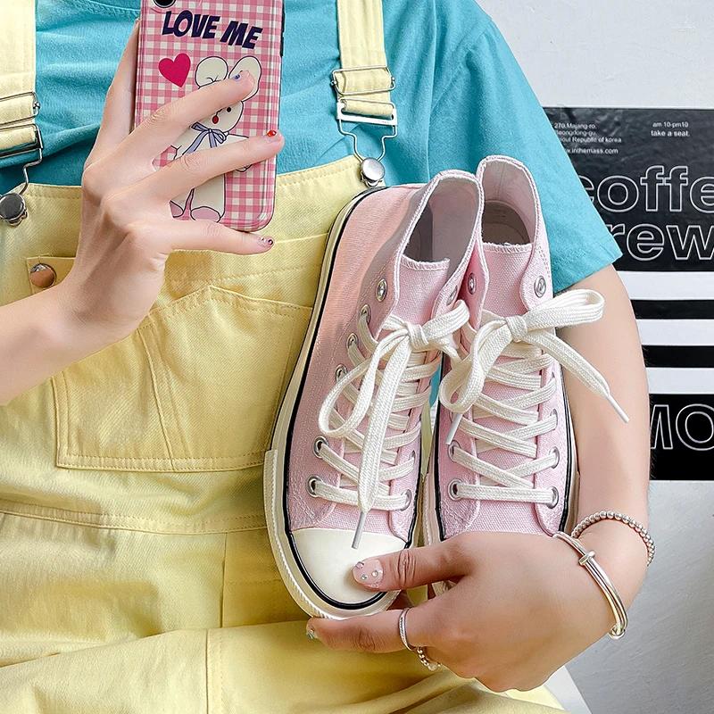 Colors Canvas Women 311 2024 Solid Casual Shoes Pink Girls Students Short Boots Lace Up Female Rubber Sneaker High Top Spring Summer 35-40 402 105 5 5