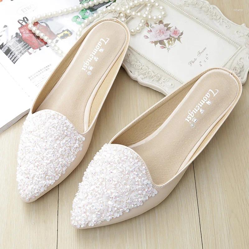 Bling Size Fashion Slippers Plus Women 33-43 918 Sequins Flats Slides Lady Pearl Black White Slipony Lightweight Crystal Half Shoes 454 799 5 5