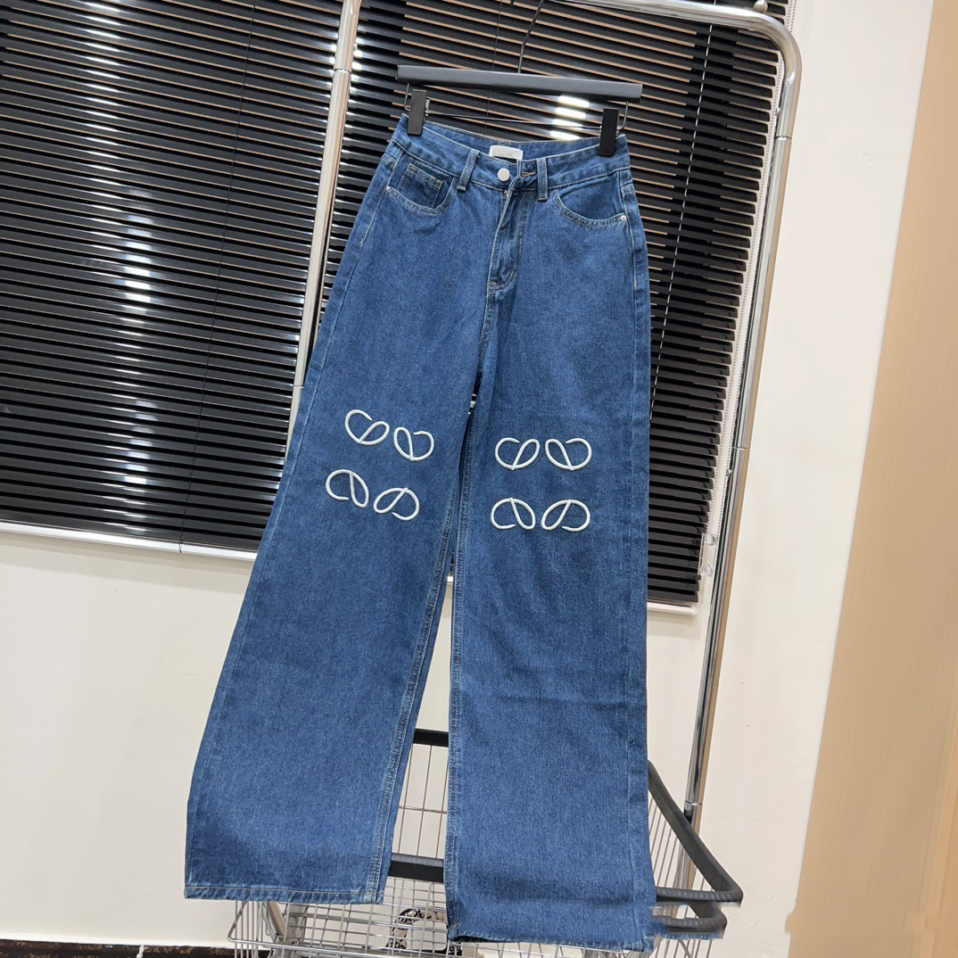 Herren Jeans Frühling Frauenhose Neues klassisches blaues blaues Bein loser lässiger Buchstaben Stickerei