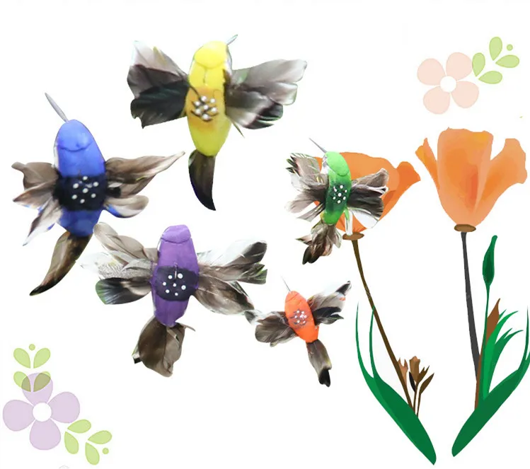 Solar Decor Vibrating Flying Butterflies and Hummingbird Yard Ornaments, Garden Landscape Figurines, Fairy Miniature Accessories LL