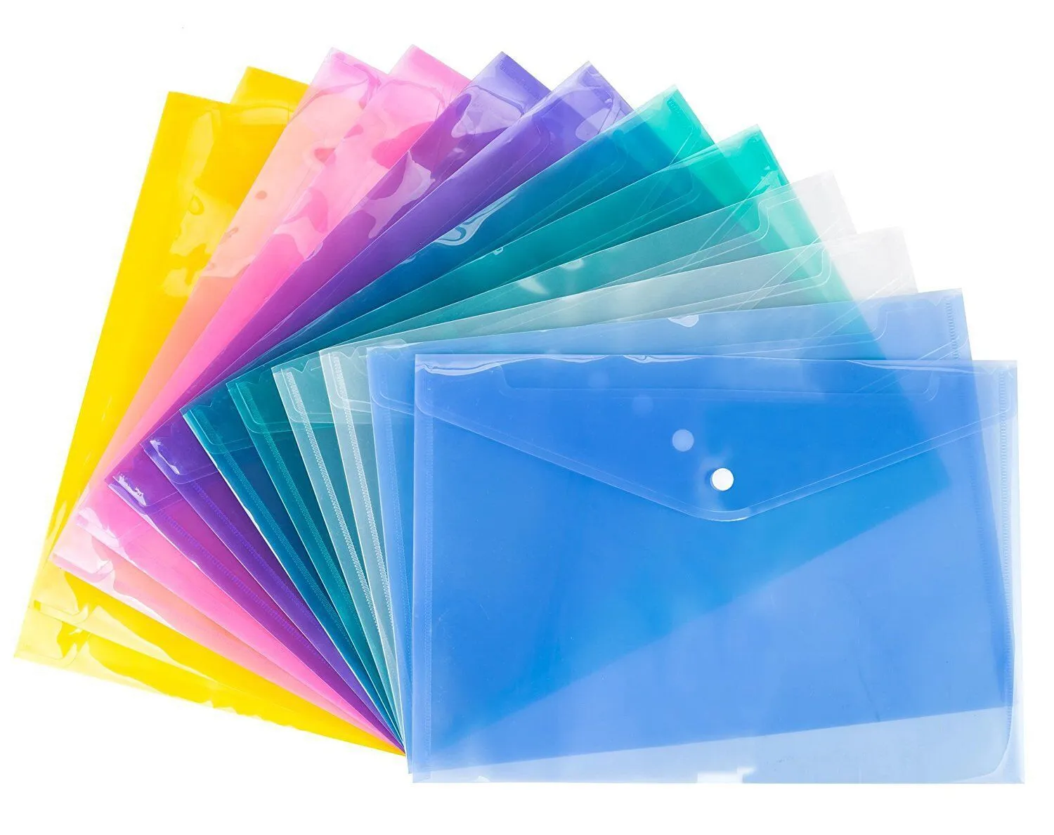 wholesale A4 Size Transparent Document Bags 18C Thick Plastic Envelopes with Snap Button Set of 4 Assorted Colors File Folders ZZ