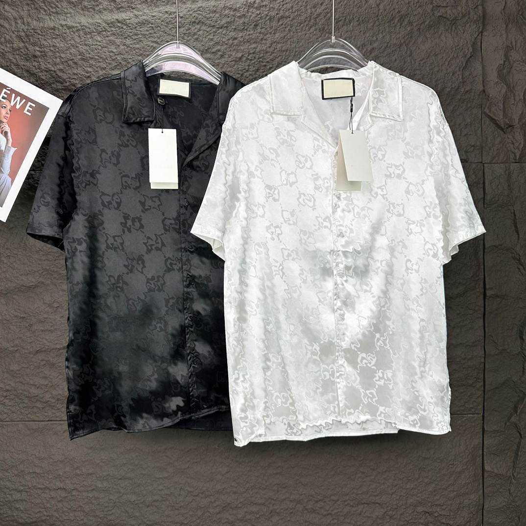 fashionable loose fitting Designer Shirt Mens Button Up Hawaii Casual Shirts Men Short Sleeve Dress Hawaiian Black and white t-shirt